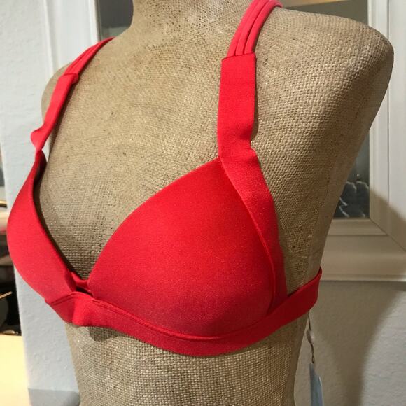 Luli Fama Bathing Swim Suit Red Molded Push Up Bandeau Halter Top NWT Size XS - Picture 10 of 10